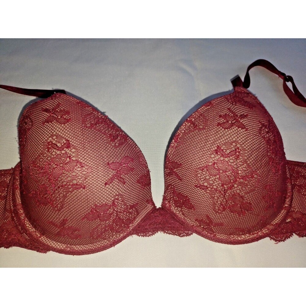 Victoria Secret 34C bra unlined full coverage women's sexy burgundy lace maroon